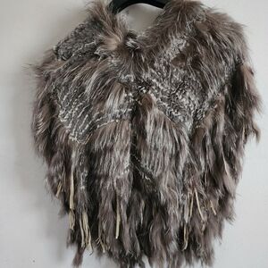 VINTAGE REAL FUR AND LEATHER TASSLE PONCHO